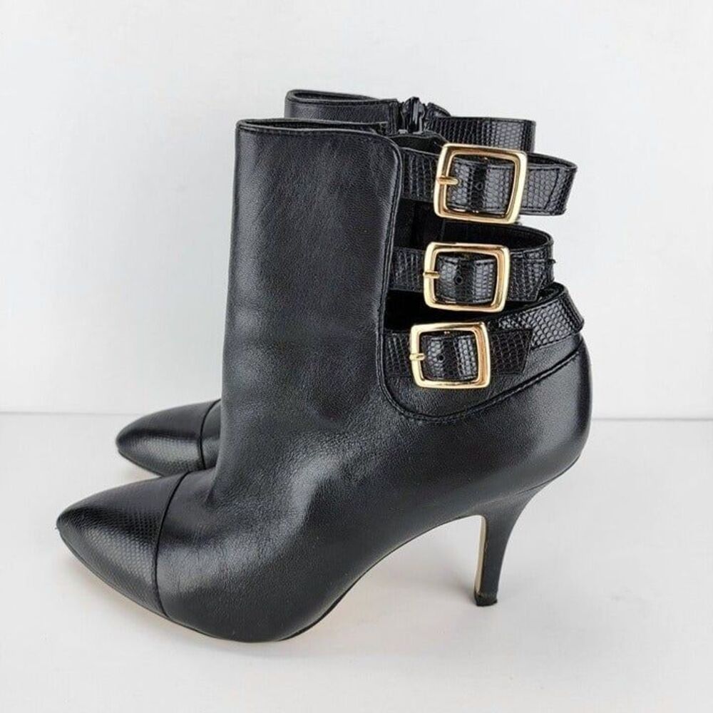 Red Saks Fifth Avenue Womens Size 7.5 Black Nappa Angel Lizard  Bootie Pump